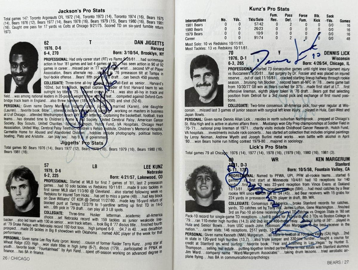 1982 Chicago Bears Signed Official Media Guide By 48! Payton Ditka BAS11