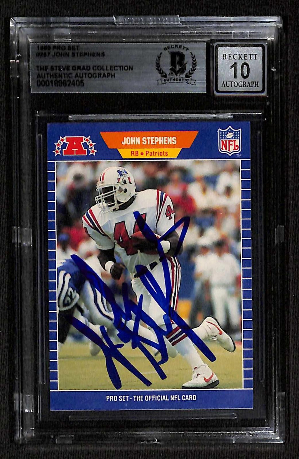 John Stephens Rookie (RC) Signed 1989 Pro Set Patriots Card Beckett Auto 100