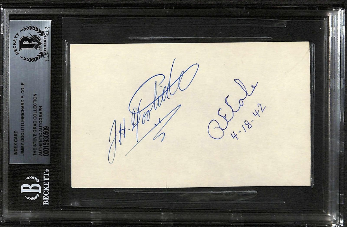 Jimmy Doolittle & Richard E. Cole Doolittle Raid Signed 3x5 Index Card Beckett0