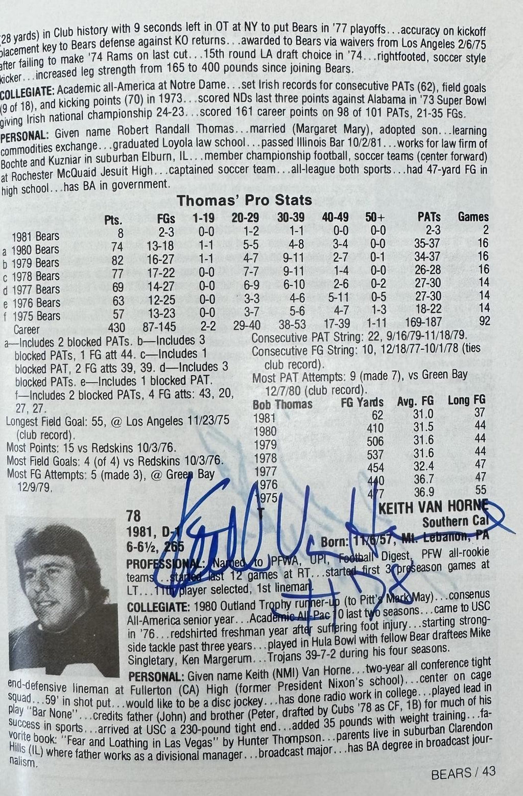 1982 Chicago Bears Signed Official Media Guide By 48! Payton Ditka BAS4