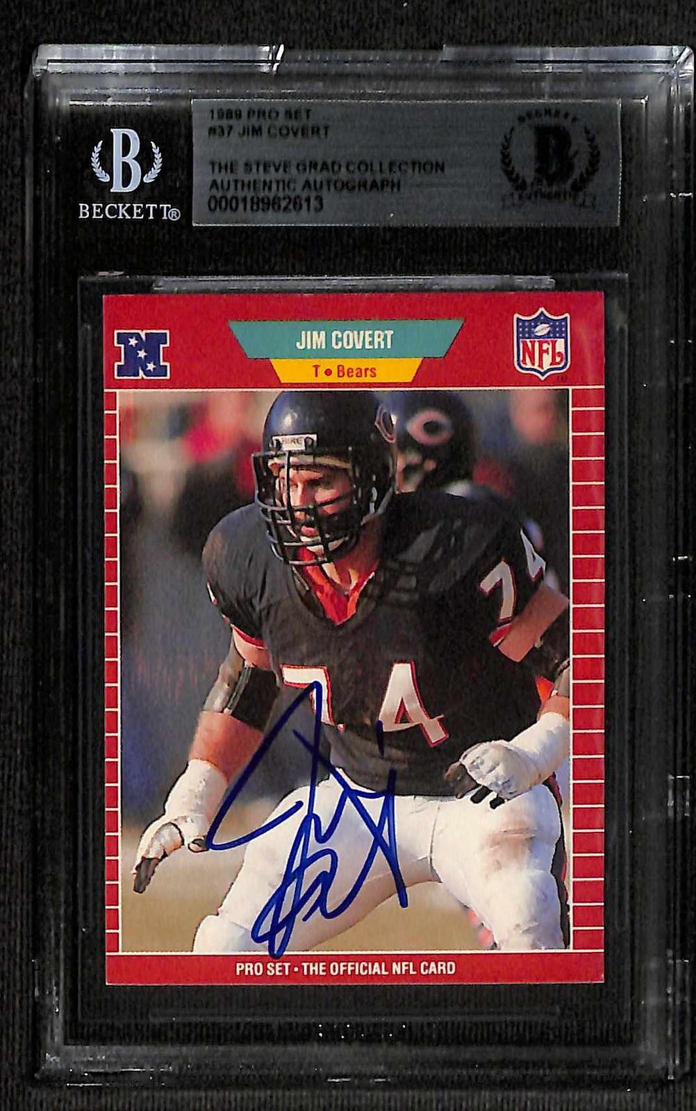 Jim Covert Signed 1989 Pro Set Chicago Bears HOF Card Beckett0