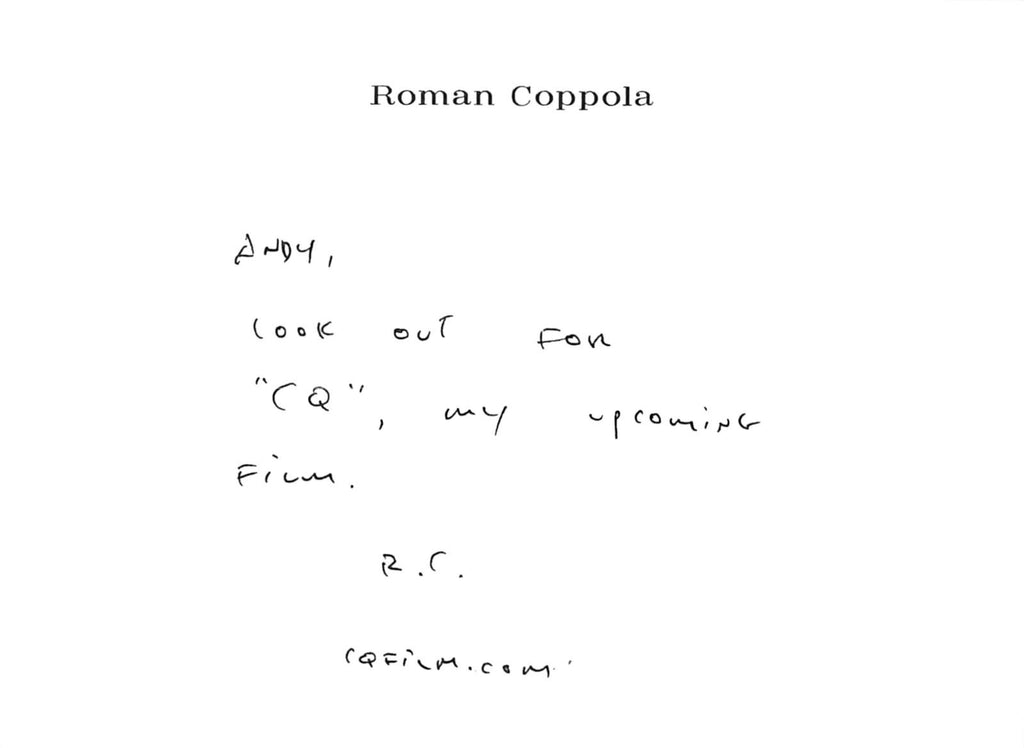 Roman Coppola Handwritten Signed Note Beckett Authenticated0