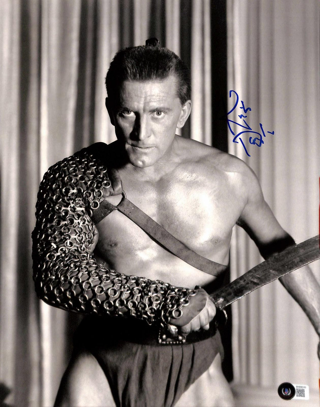 Kirk Douglas Signed Spartacus B&W Photo 11x14 Beckett Authenticated0