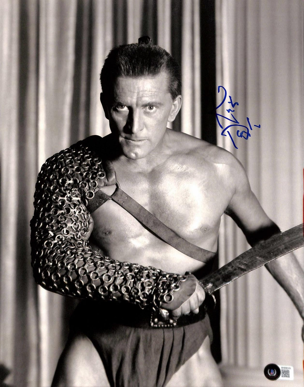 Kirk Douglas Signed Spartacus B&W Photo 11x14 Beckett Authenticated0