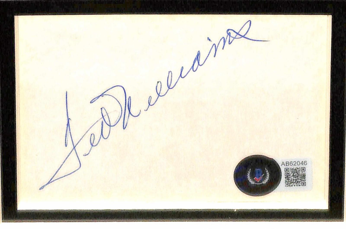 Ted Williams Red Sox HOF Signed 3x5 Index Card Display Beckett LOA1