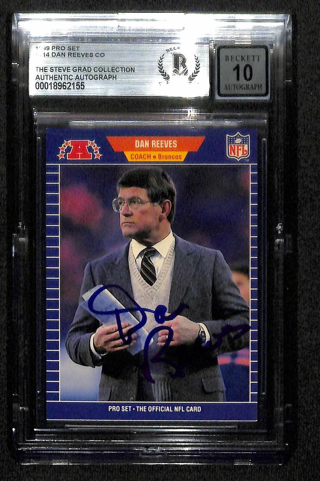 Dan Reeves Signed 1989 Pro Set Broncos Card Beckett Auto 100
