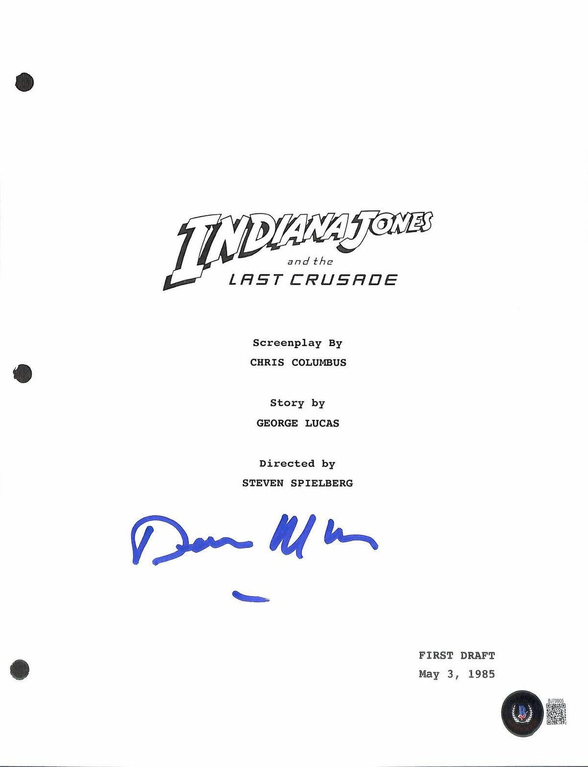 Dennis Muren Signed Indiana Jones And The Last Crusade Script Cover BECKETT0