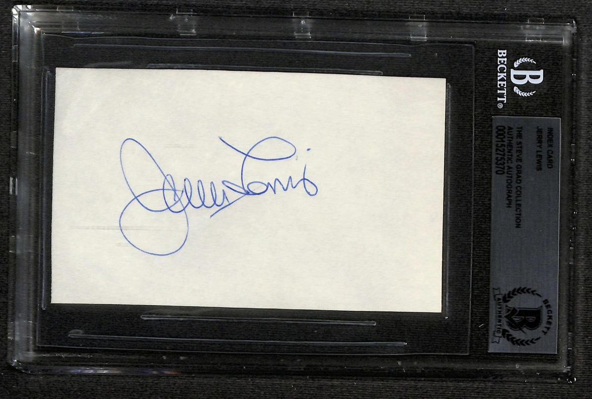 Jerry Lewis In-Person Signed 3x5 Index Card Beckett0