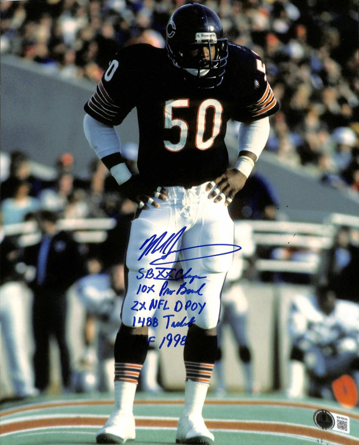 Mike Singletary Signed Bears 11x14 Photo w/ Multi Inscriptions Beckett0