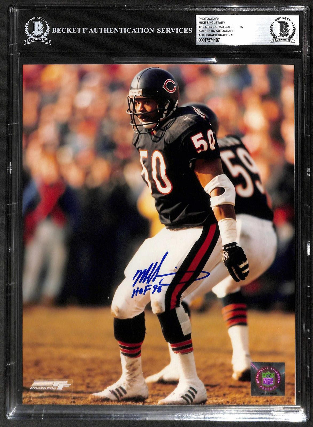 Mike Singletary Signed Chicago Bears 8x10 Photo Beckett Slab Auto 100