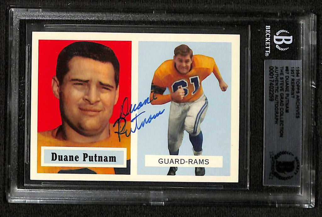 Duane Putnam LA Rams Signed 1957 Topps Reprint Trading Card Rams Beckett0