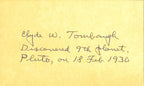 Clyde Tombaugh Signed Index Card with Pluto Discovery Inscription0