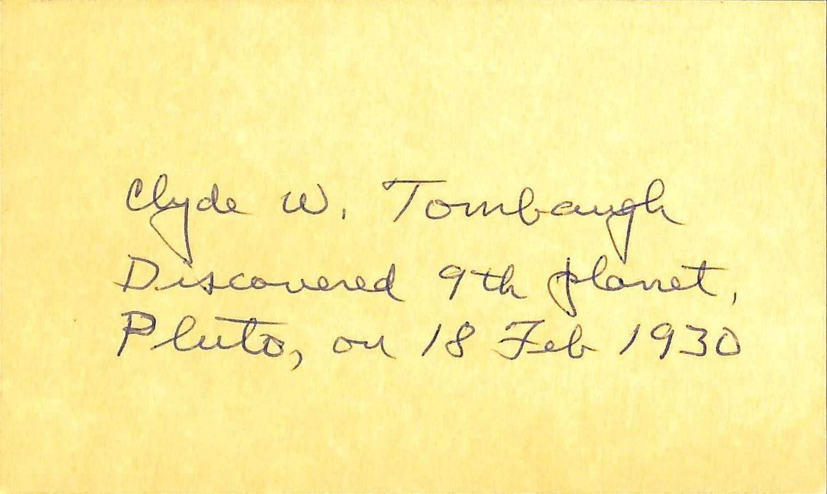 Clyde Tombaugh Signed Index Card with Pluto Discovery Inscription0