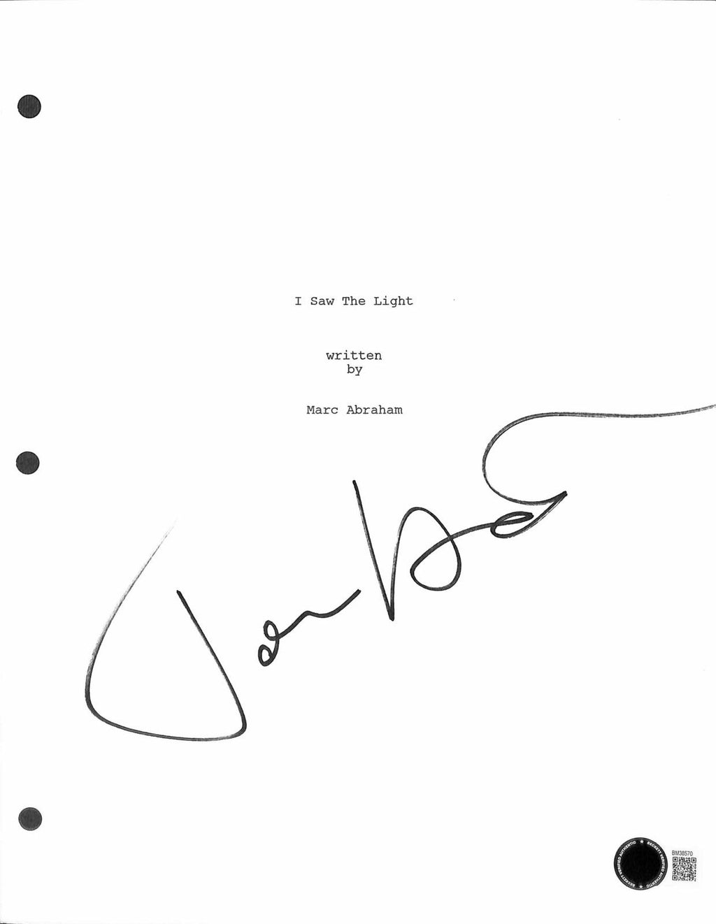 Tom Hiddleston Signed "I Saw The Light" Script Cover BECKETT0