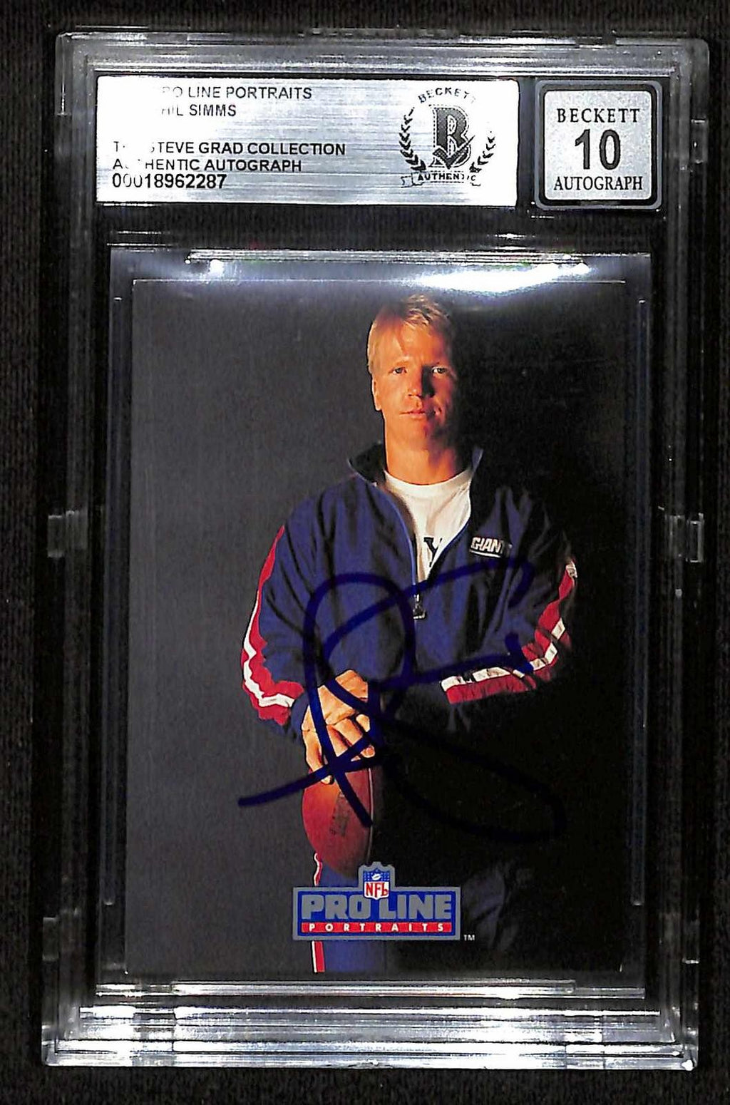 Phil Simms NY Giants Signed 1991 Pro Line Portraits Card Beckett Auto 100