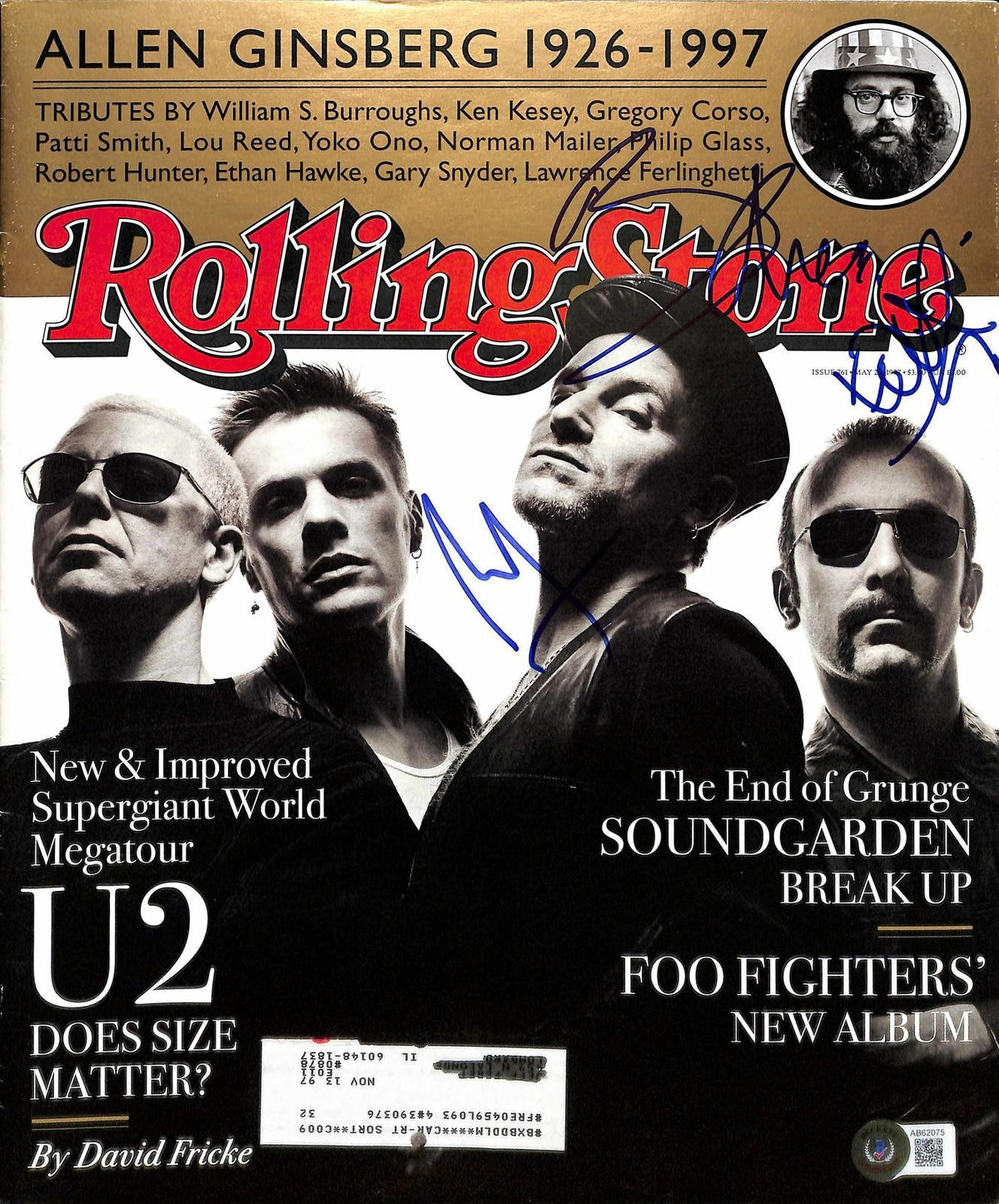 U2 Signed Rolling Stone Full Magazine Bono, The Edge, Mullen Jr. BECKETT0