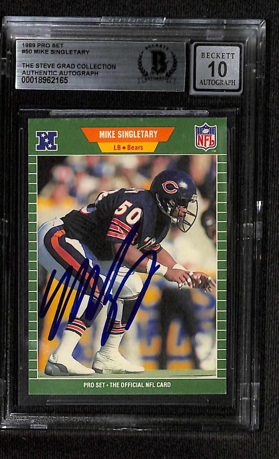 Mike Singletary Signed 1989 Pro Set Chicago Bears Card BAS Auto 100