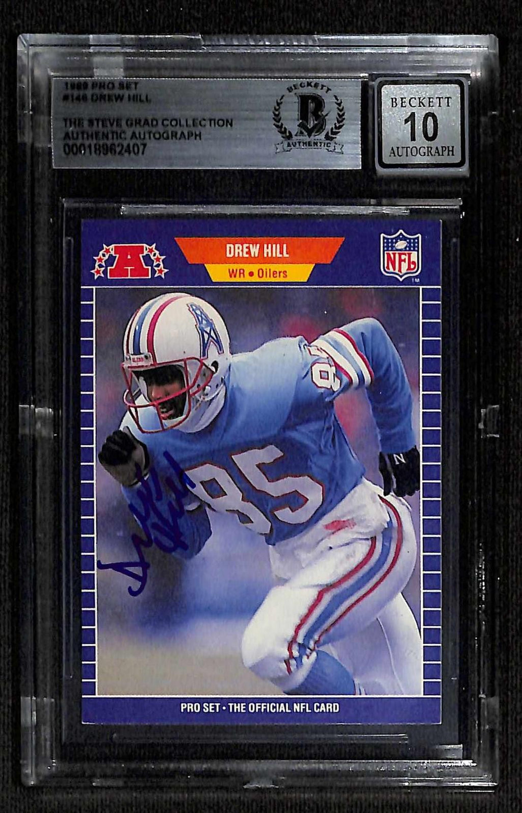 Drew Hill Signed 1989 Pro Set Oilers Card Beckett Auto 100