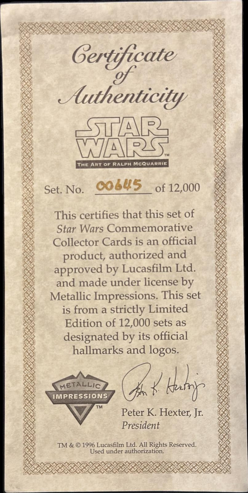 Ralph McQuarrie RARE Signed Star Wars 1996 Metal Collector Card Box BAS3
