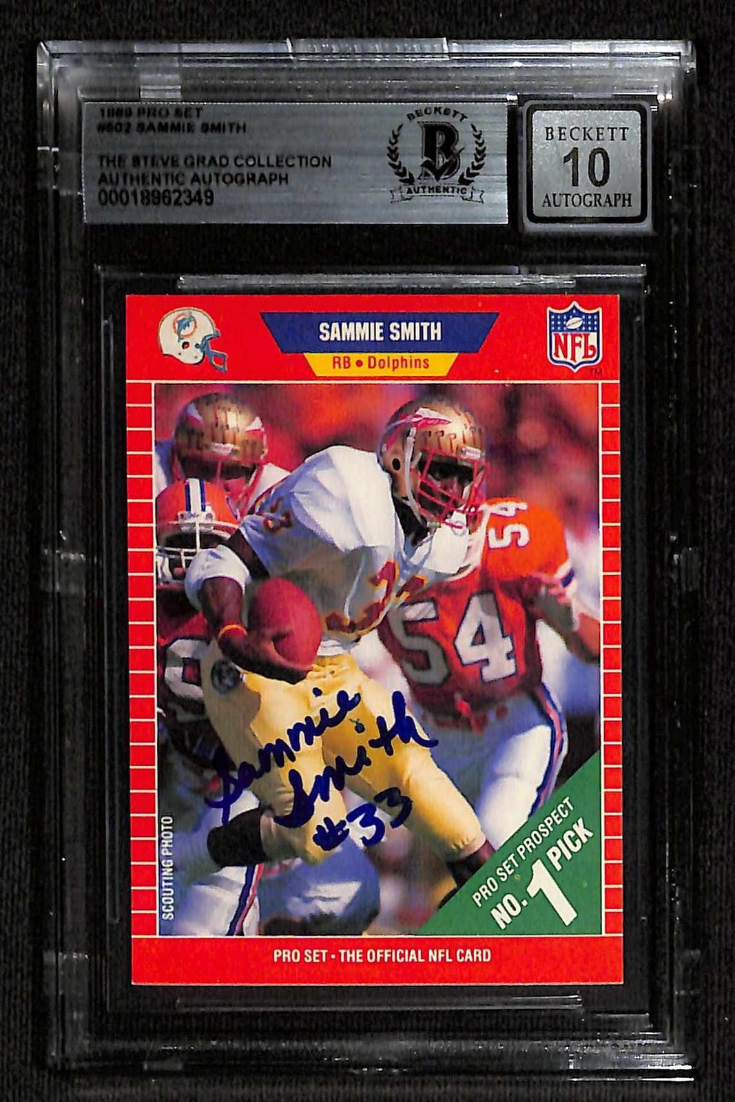 Sammie Smith Signed 1989 Pro Set Dolphins Rookie Card Beckett Auto 100