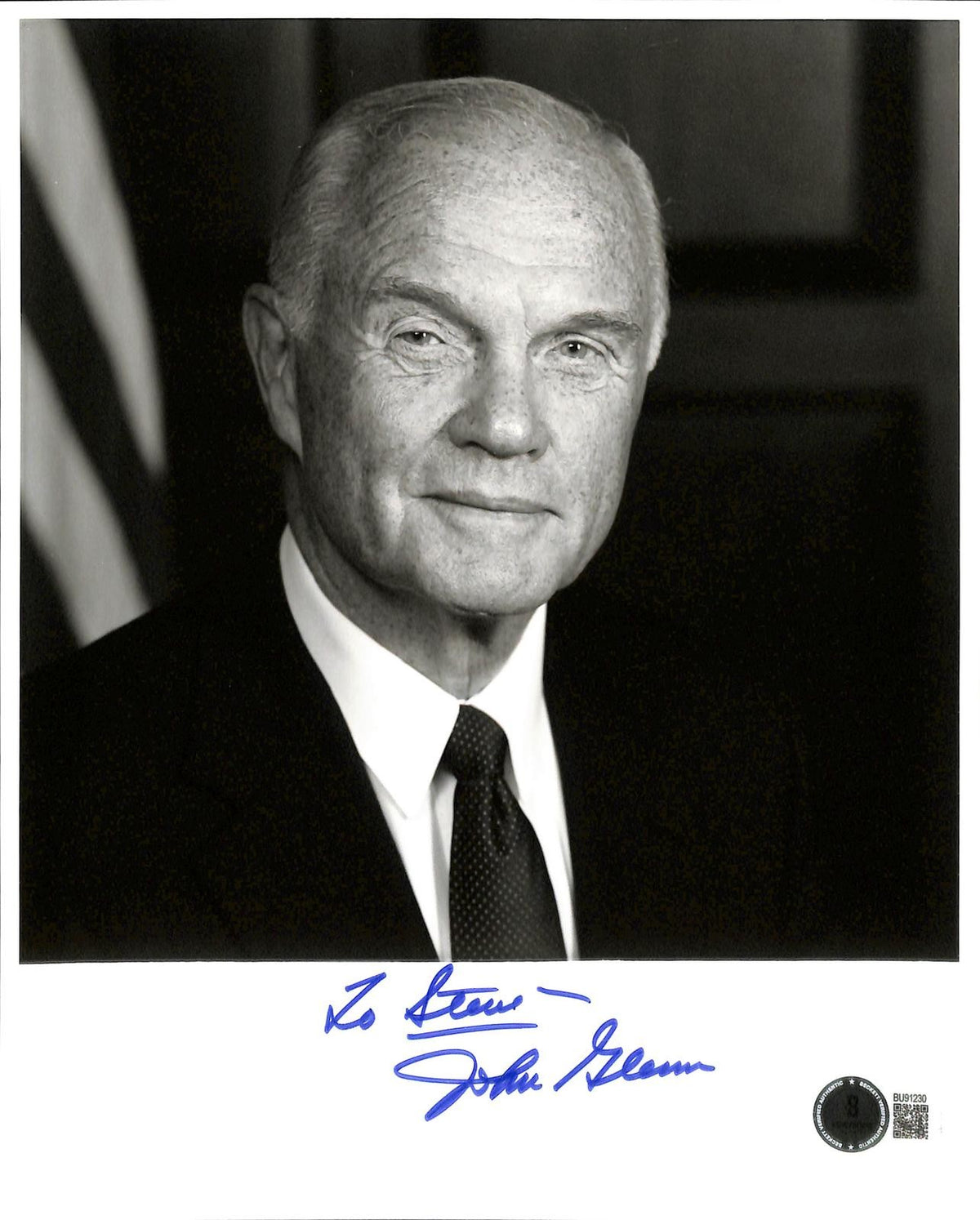 John Glenn Signed Black & White Portrait Photo Beckett Authenticated0