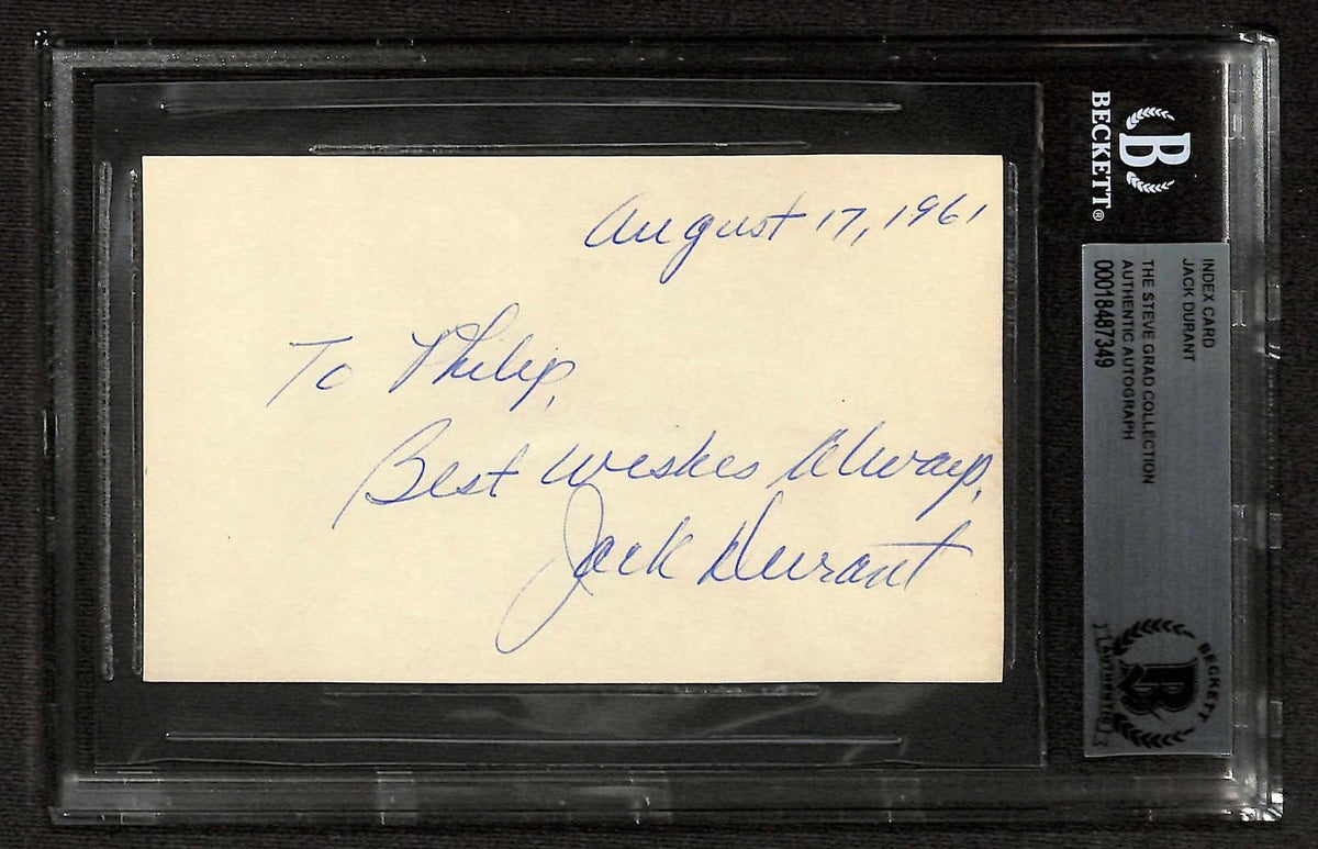 Jack Durant Actor Signed 3x5 Index Card Beckett Slab Autograph0