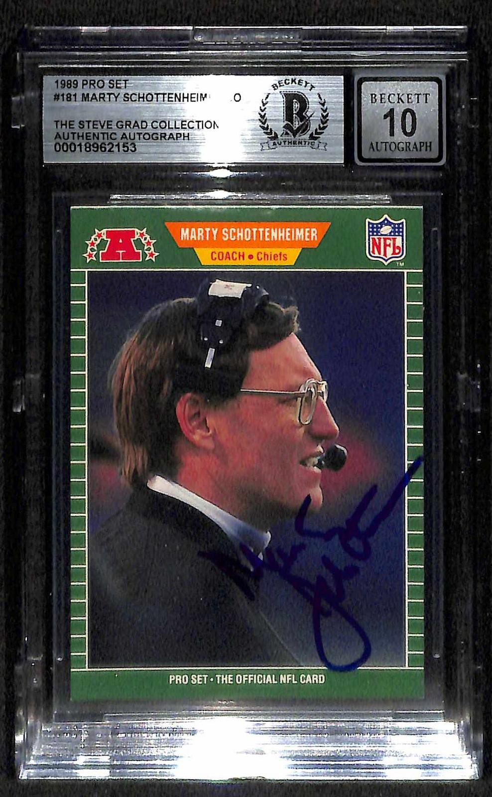 Marty Schottenheimer Signed 1989 Pro Set Chiefs Card BAS Auto 100