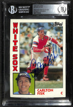 Carlton Fisk Signed 1984 Topps Super White Sox Card Beckett Auto0