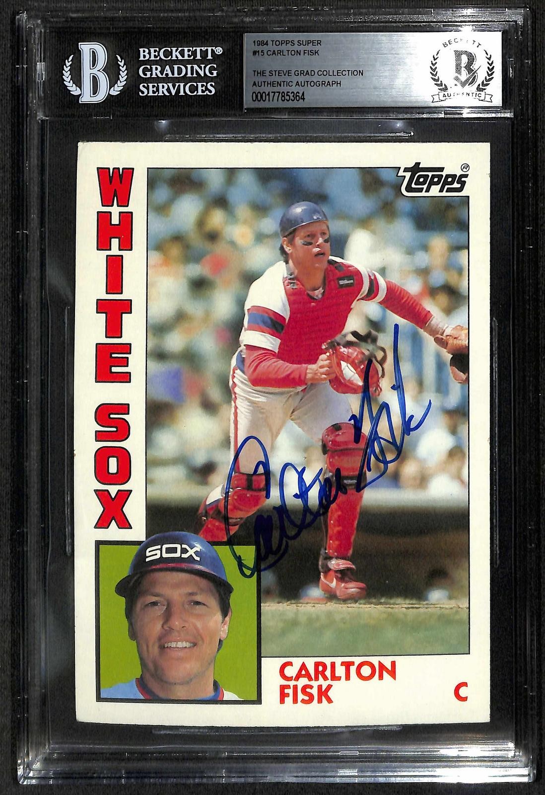 Carlton Fisk Signed 1984 Topps Super White Sox Card Beckett Auto0