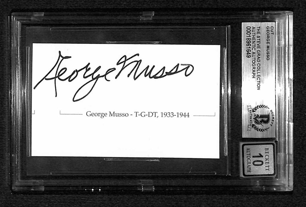 George Musso Chicago Bears HOF Signed Cut Autograph Beckett Auto Grade 100