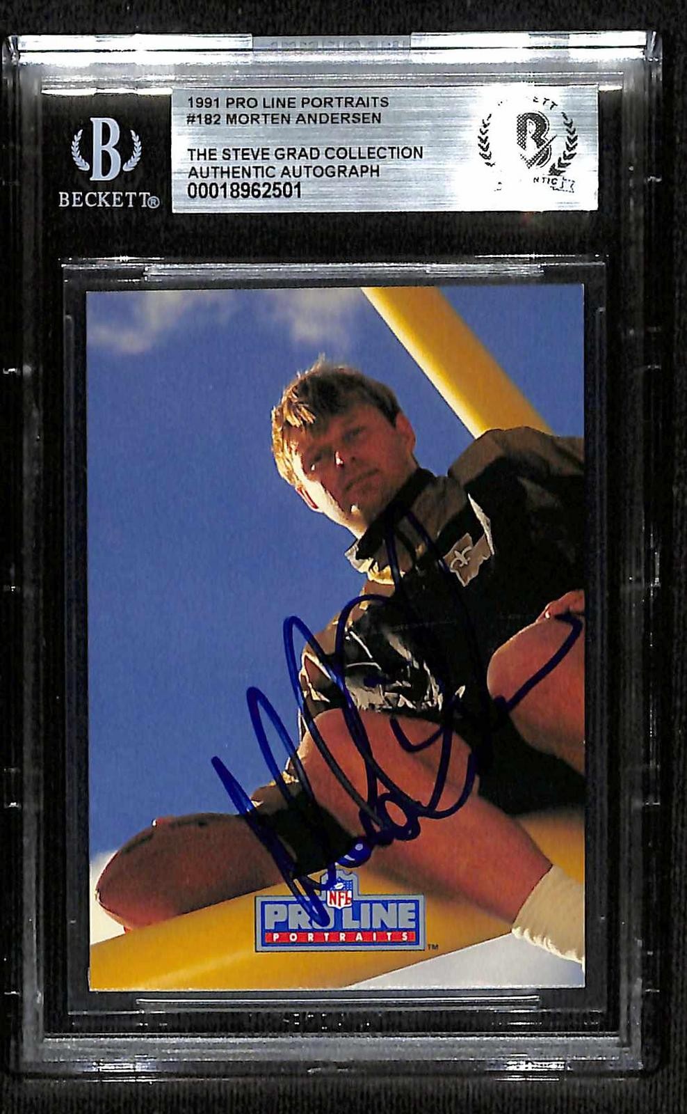 Morten Andersen Saints HOF Signed 1991 Pro Line Portraits Card Beckett0